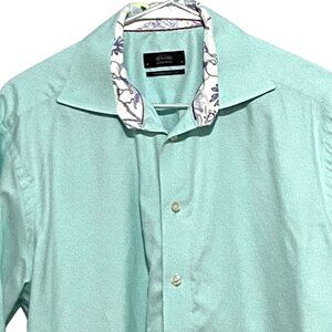Eton of Sweden Mens Flip Cuff Button Front Dress‎ Shirt XL Green Boho Groovy